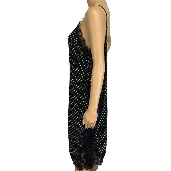 Free People Margot Slip Dress Black Polka Dot Crinkle Lace Trim Midi Size 2 - Picture 6 of 12